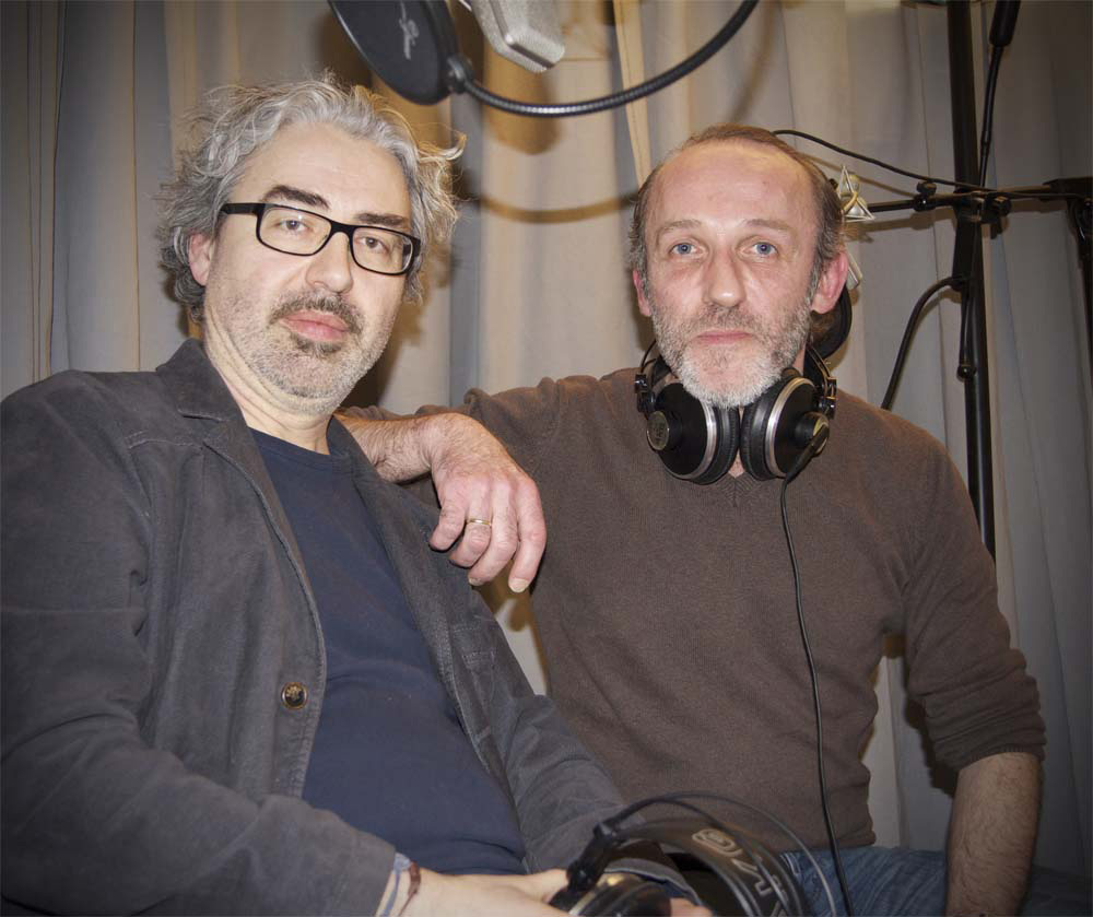 Karl Markovics und Anton Maria Aigner bei Robert Eder im Tonstudio Artis Mastering nach der Aufnahme des Audiokommentars für die Blu-ray des Films Atmen